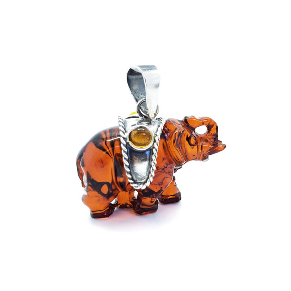 Cherry Amber Sterling Silver Elephant Pendant