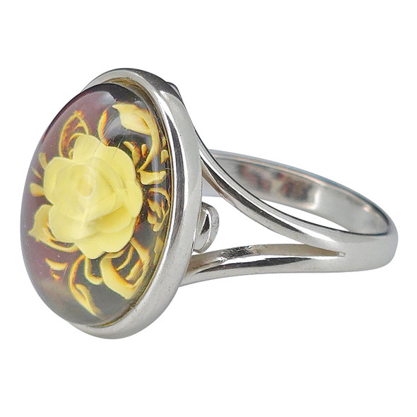 Carved Rose Amber Cameo / Intaglio Adjustable Ring