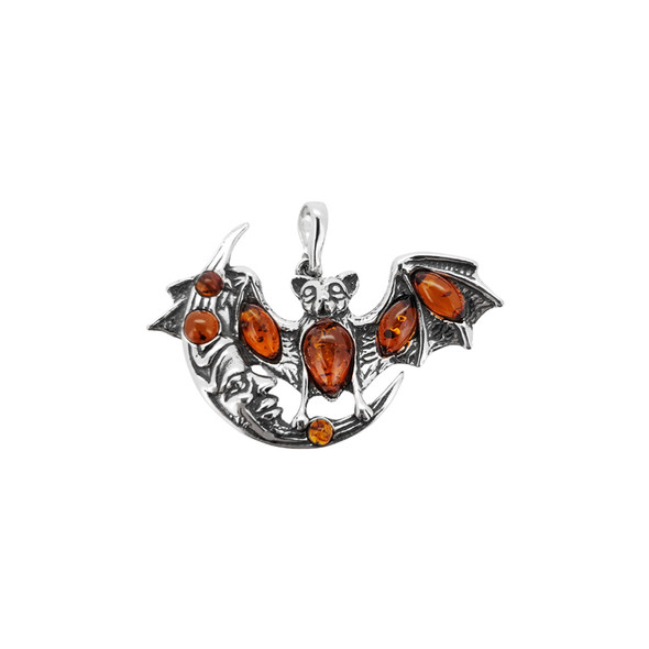 Cognac Amber "Bat On The Moon" Pendant