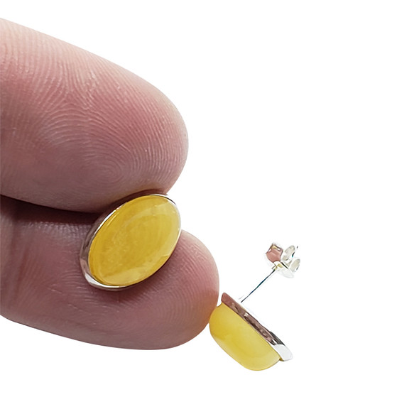 Butterscotch Amber Oval Stud Earrings & Sterling Silver