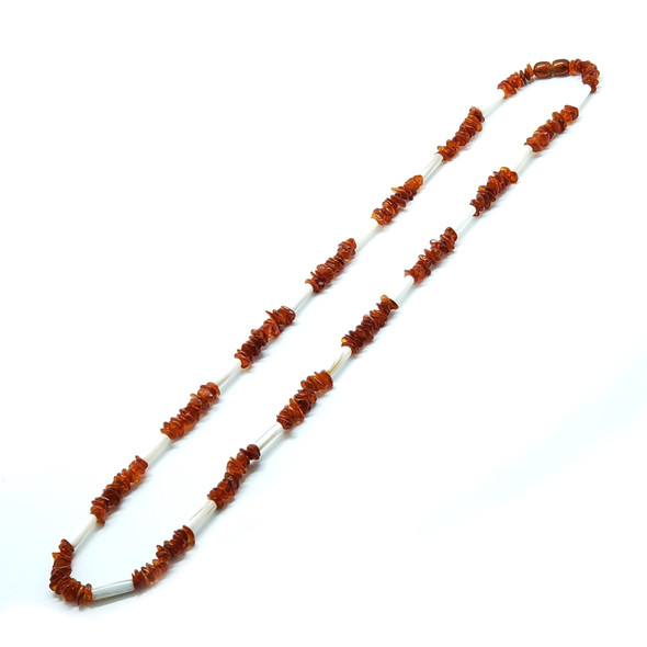 Cognac Amber With Seashell Necklace 22"