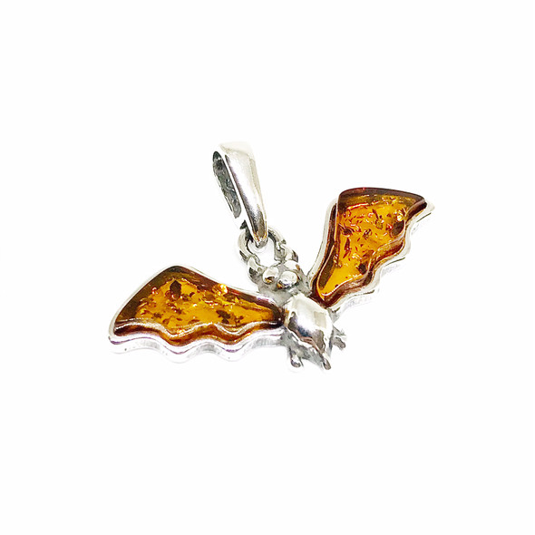 Cognac Amber .925 Silver Small Bat Pendant