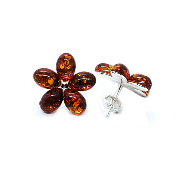 Cognac Amber Flower Earrings
