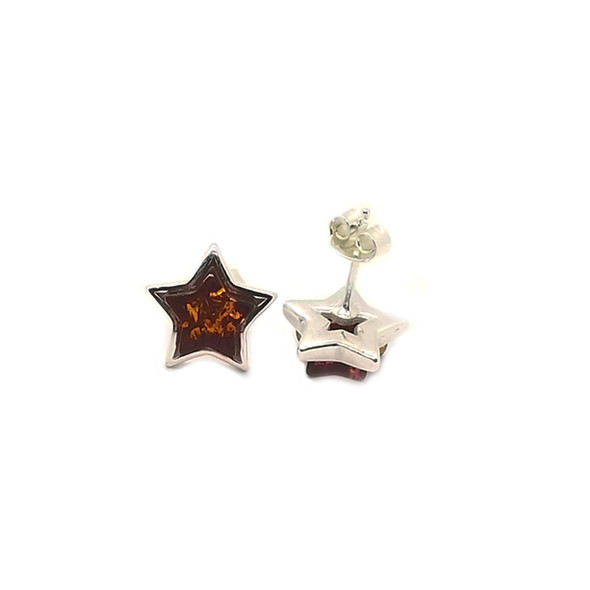 Cognac Amber Sterling Silver Star Earrings