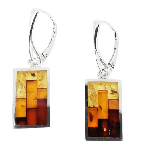 Mosaic Multicolor Amber Earrings On Hooks