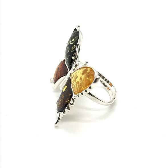 Multicolor Amber Adjustable Butterfly Ring