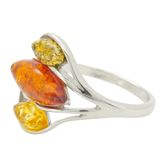 Multicolor Amber Silver Ring