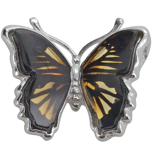Butterfly Cameo Amber Silver Pendant