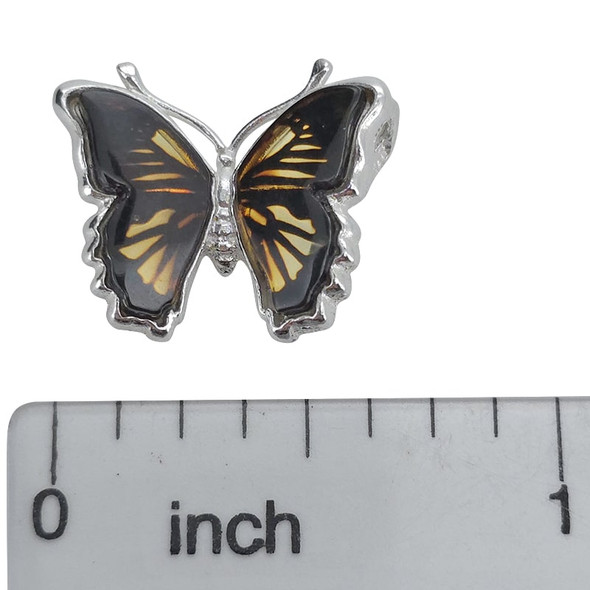 Butterfly Cameo Amber Silver Pendant