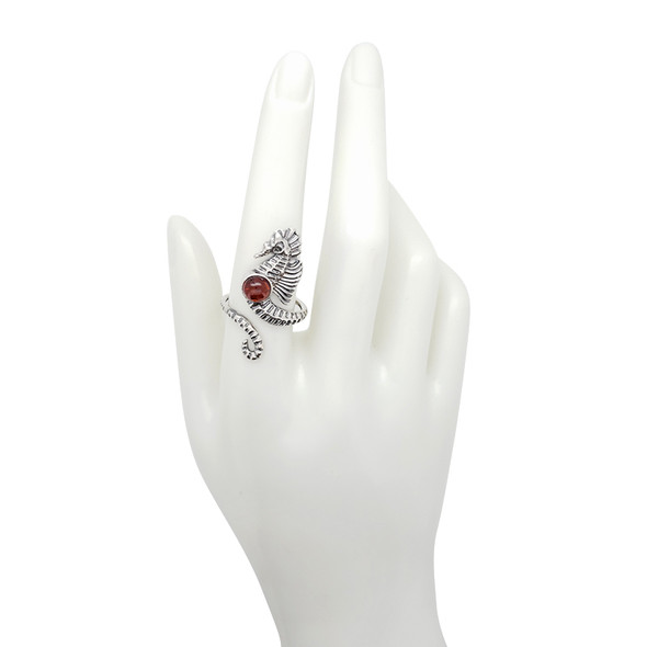 Cognac Amber Sterling Silver Seahorse Adjustable Ring