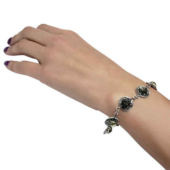 Baltic Amber Sterling Silver Round Bracelet. Amber Jewelry