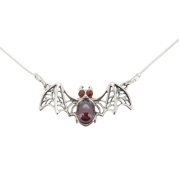 Bat Cherry Amber Silver Necklace
