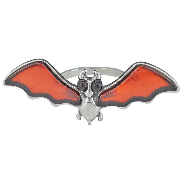 Cherry Amber Sterling Silver Bat Ring