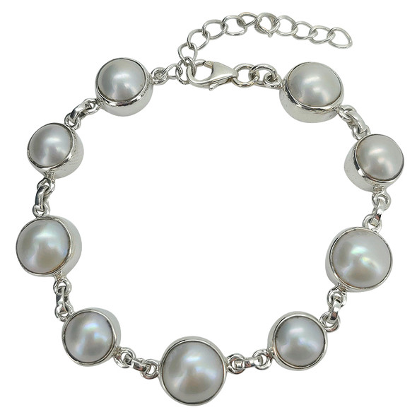 Pearl Sterling Silver Link Bracelet - Retry