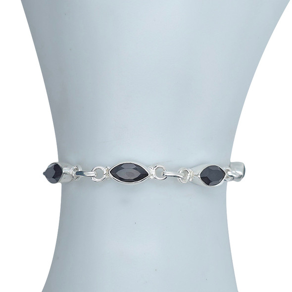 Faceted Black Onyx Sterling Silver Link Bracelet - Retry