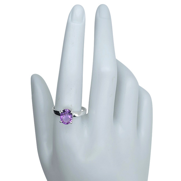 Faceted Classic Oval Amethyst Sterling Silver Ring