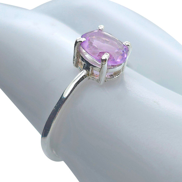 Faceted Classic Oval Amethyst Thin Sterling Silver Ring