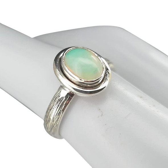 Double-Rim Oval Opal Textured Sterling Silver Ring