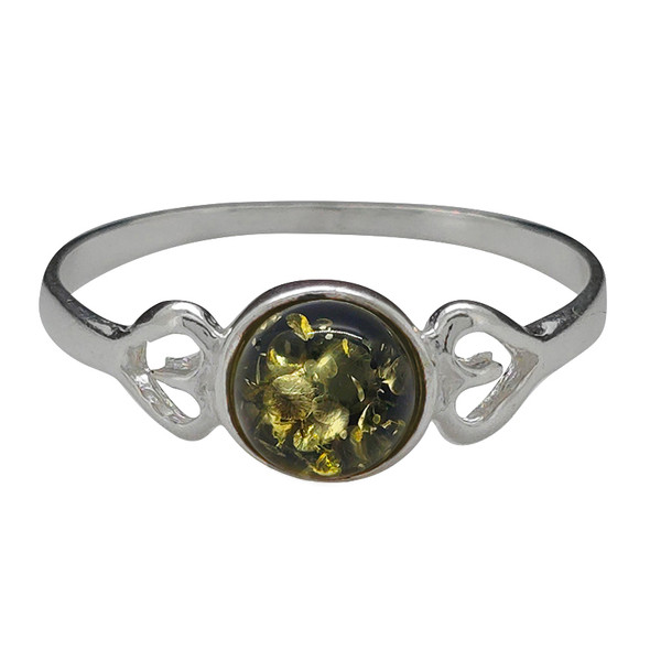 Green Amber Sterling Silver Ring --