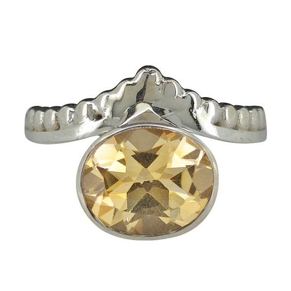 Faceted Citrine Sterling Silver Oval Tapered Ring