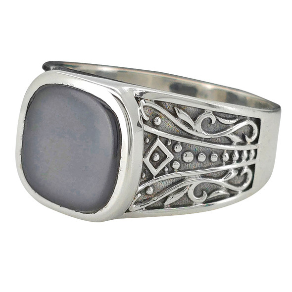 Rounded Square Blocky Black Onyx Sterling Silver Men's Ring