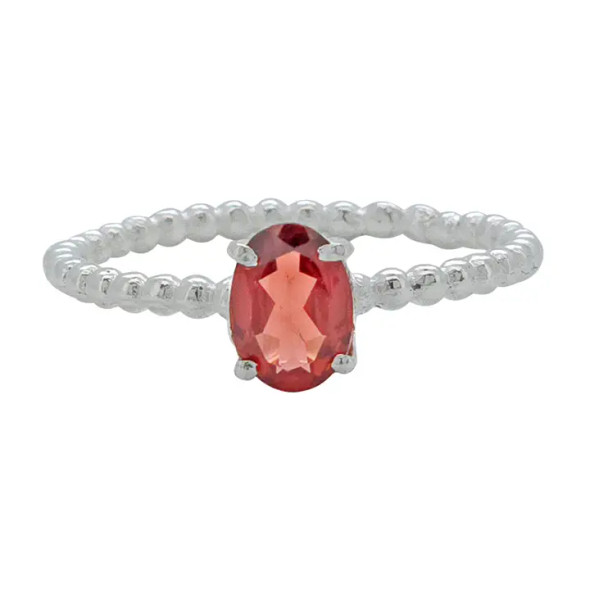 Dainty Faceted Garnet Sterling Silver Bubble Band Ring
