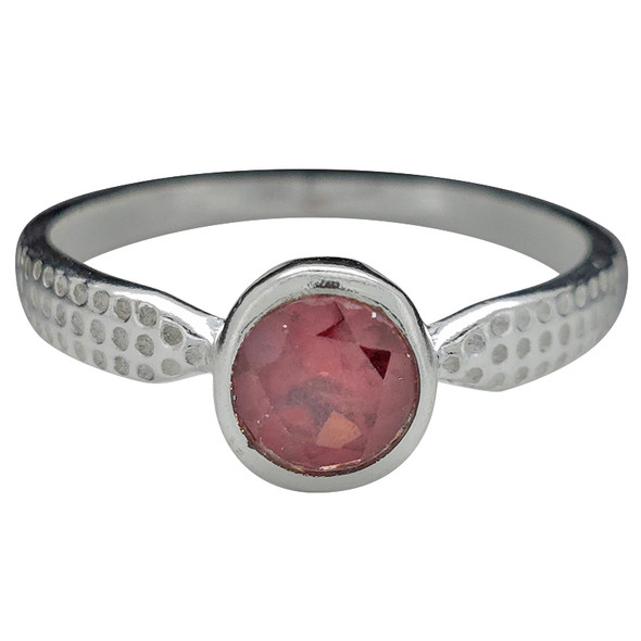 Elegant Round Bezel Garnet Sterling Silver Textured Ring