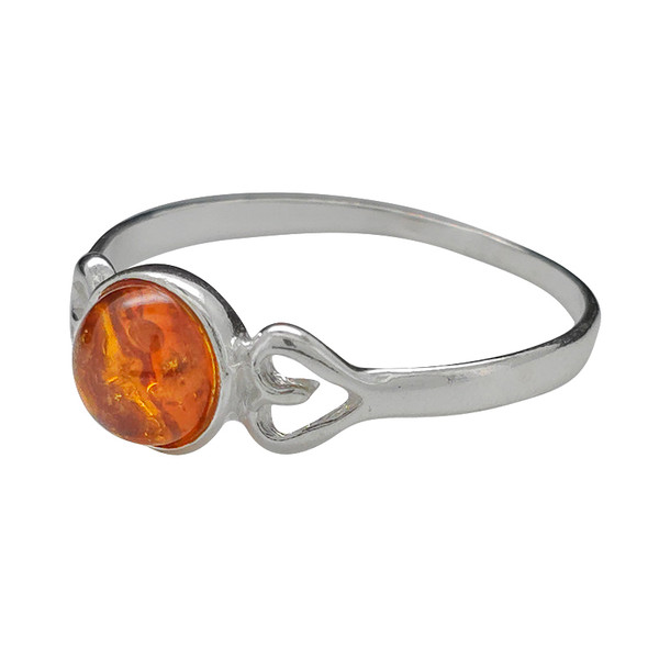 Dainty Round Cognac Amber Sterling Silver Hearts Ring