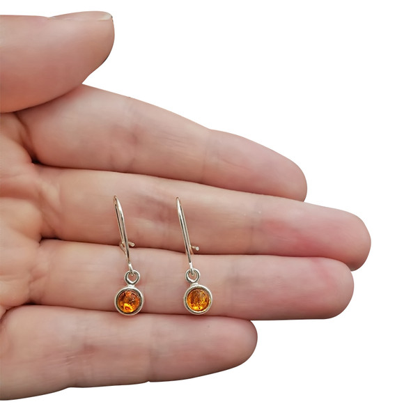 Cognac Amber Sterling Silver Earrings On Hooks .