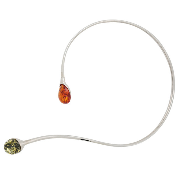 Multi Color Amber Sterling Silver Handmade Necklace (N-MT-4300)