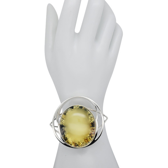 Handmade Green Amber Sterling Silver Cuff Bracelet