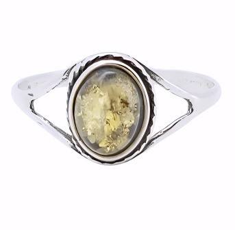 Green Amber Silver Ring