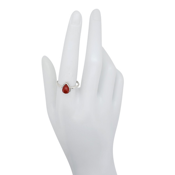 Simple Red Onyx Teardrop Sterling Silver Bezel Ring