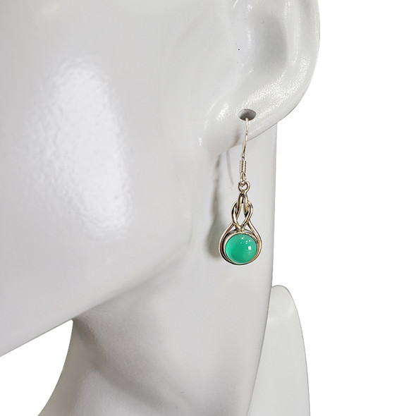 Green Onyx Sterling Silver Dangle Earrings --