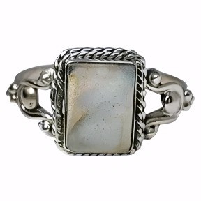Elegant Vintage Style Labradorite Rectangle Sterling Silver Ornate Ring