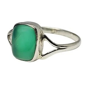 Green Onyx Simple Open Rectangular Sterling Silver Ring