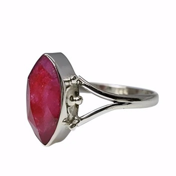 Faceted Ruby Elegant Gothic Marquise Sterling Silver Ring
