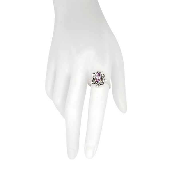 Faceted Amethyst Ornate Marquise Sterling Silver Ring
