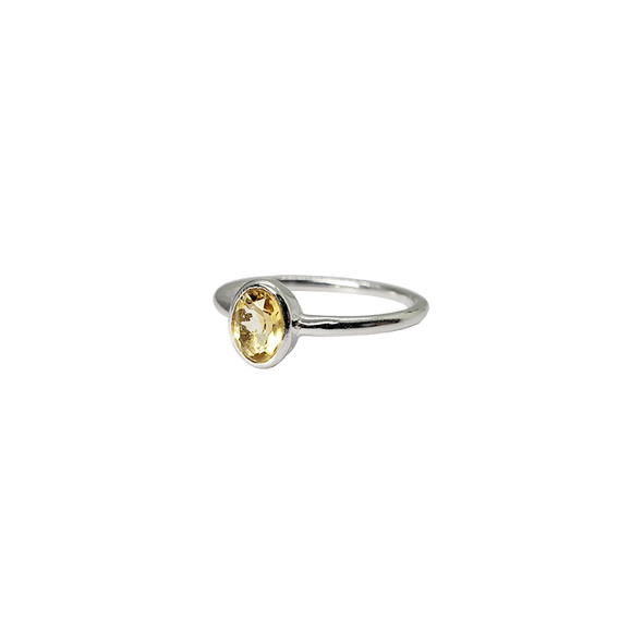 Simple Faceted Citrine Oval Stone Sterling Silver Ring