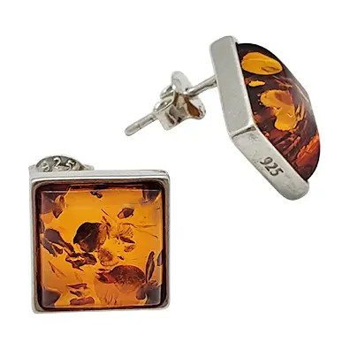 Cognac Amber Sterling Silver Stud Earrings