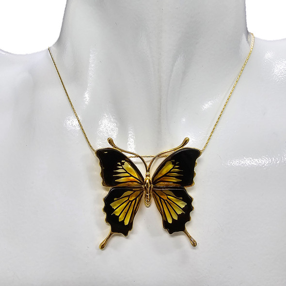 Cameo Amber Gold Plated Silver Ulysses Butterfly Pendant ---