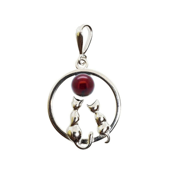Cats Cherry Amber Sterling Silver Pendant .