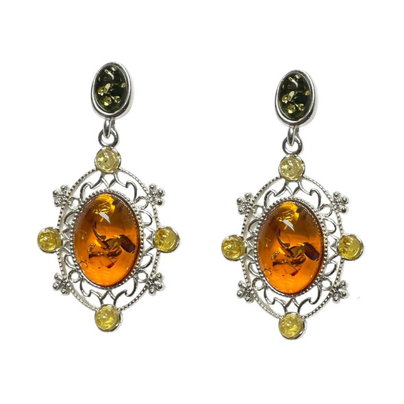Multi-Color Amber Post Dangle Earrings ----