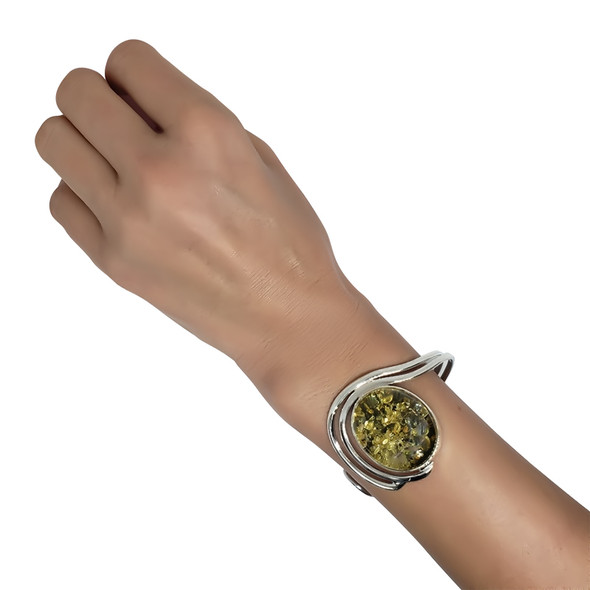 Green Amber Sterling Silver Cuff Bracelet