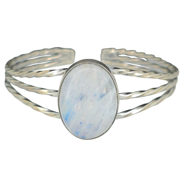 Moonstone Rope Twisted Silver Cuff Bracelet