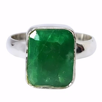 Handmade Faceted Composite Emerald Stone Sterling Silver Ring