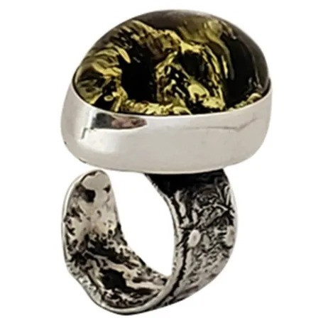 Green Amber Sterling Silver Design Ring