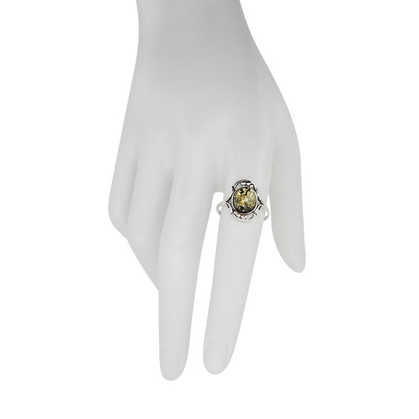 Green Amber Sterling Silver Ring