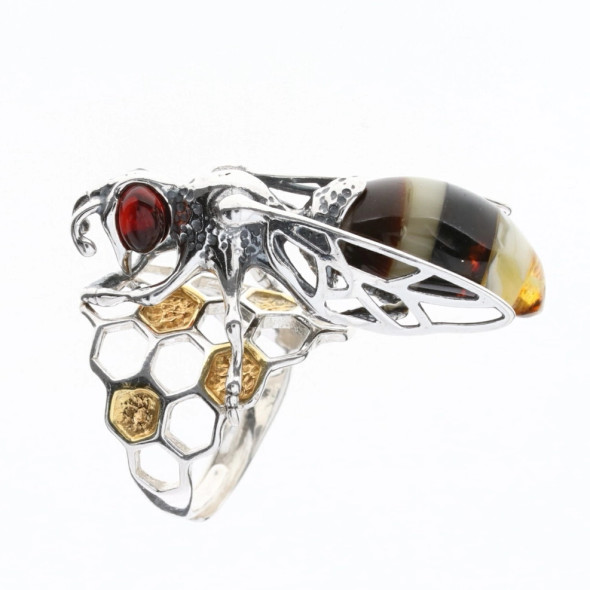 Multi-Color Amber Bumble Bee Adjustable Ring .