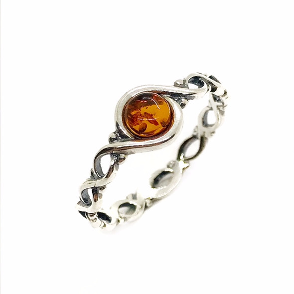 Cognac Amber Oxidized Silver Ring